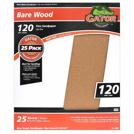 Gator Grit Gator 11 in. L X 9 in. W 120 Grit Aluminum Oxide Sanding Sheet 1 pk 3275